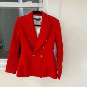 Zara Women's Vibrant Red/orange Blazer